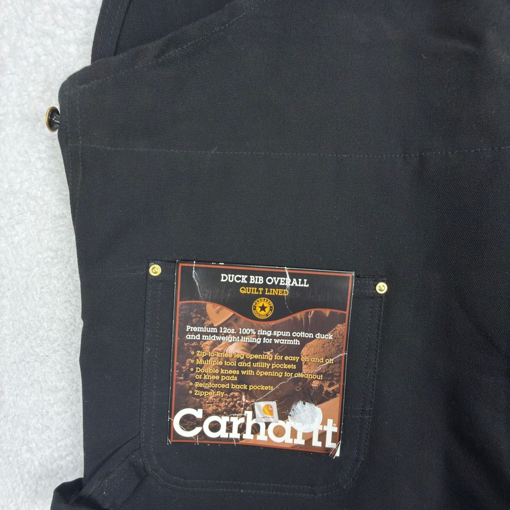 Carhartt Quilt Lined Bibs Overalls Mens 46x32 R02 BLK Black NWT NOS USA